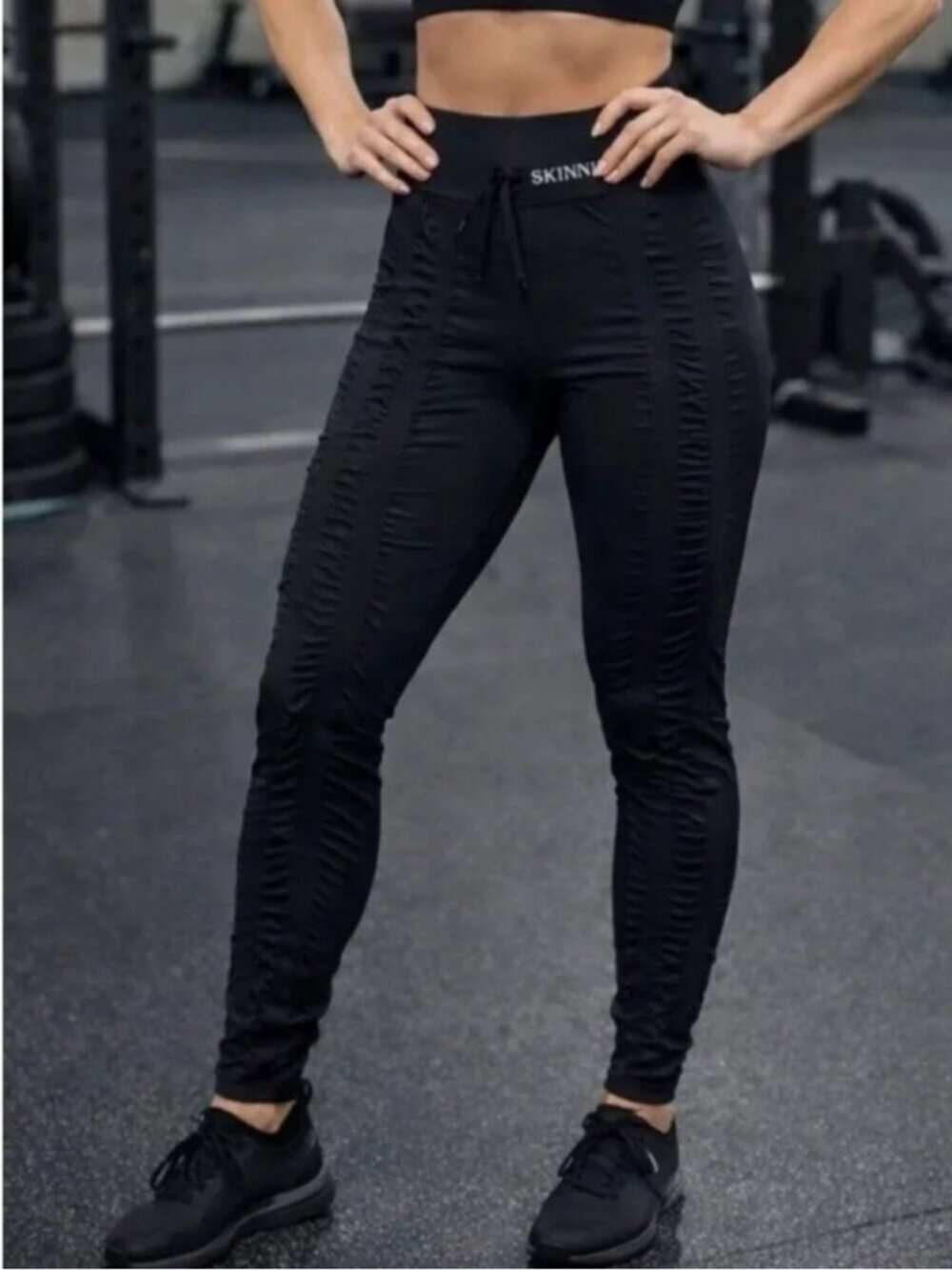 Skinnify Black Drawstring High Rise Resistance Band Leggings